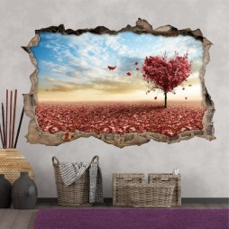 Vinilo Roto 3D Árbol Corazón