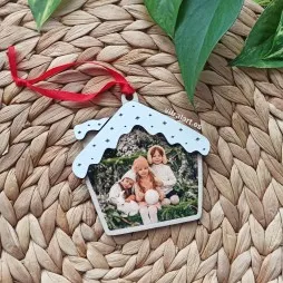 Bola de navidad foto casita de madera