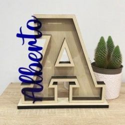 Hucha Personalizada de Madera con Nombre e Inicial | Regalo Infantil