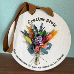Placa de Madera "Gracias Profe" con Flores Preservadas
