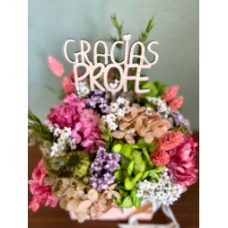 Caja de Flores Preservadas "Gracias Profe" con Topper