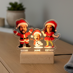 Lámpara LED Personalizada con Caricaturas Navideñas – Regalo Familiar Original