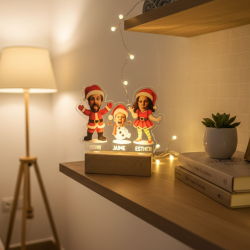 Lámpara LED Personalizada con Caricaturas Navideñas – Regalo Familiar Original