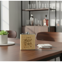 Petaca personalizada de bambú y acero inoxidable