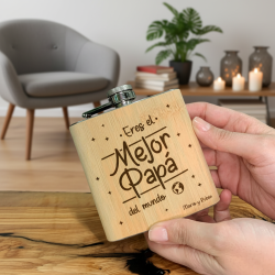 Petaca personalizada de bambú y acero inoxidable