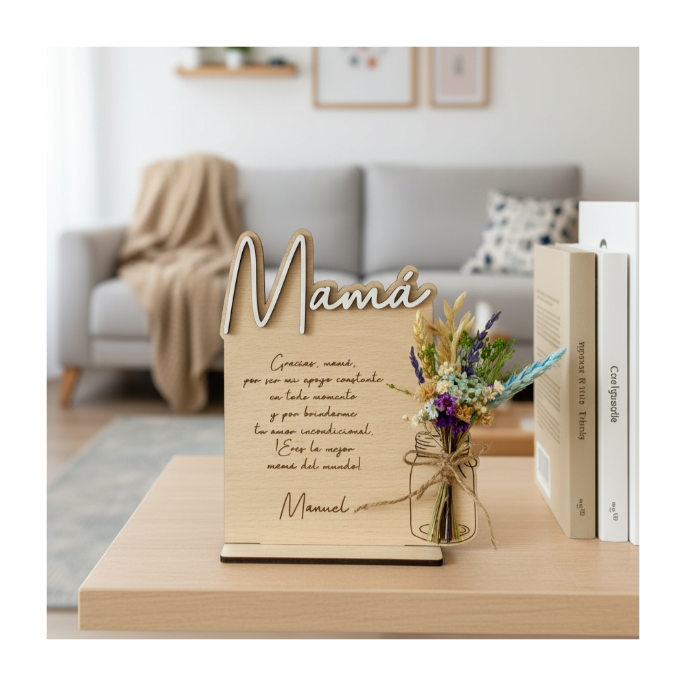 Marco Día de la Madre con Texto Personalizado y Flores Preservadas Marco Día de la Madre con Texto Personalizado y Flores Preservadas