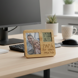 Marco Fotos Reloj Bambú Grabado | Regalo Original Día del Padre